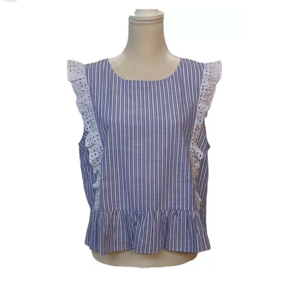Lily Pulitzer Blue Stipe Ellis Peplum Ruffle Sleeveless Top - Picture 4 of 10